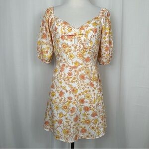 Billabong Floral Mini Dress Small Puff Sleeve Milkmaid Smocked‎ Coquette Spring